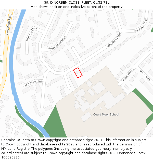 39, DINORBEN CLOSE, FLEET, GU52 7SL: Location map and indicative extent of plot