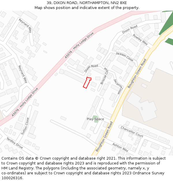39, DIXON ROAD, NORTHAMPTON, NN2 8XE: Location map and indicative extent of plot