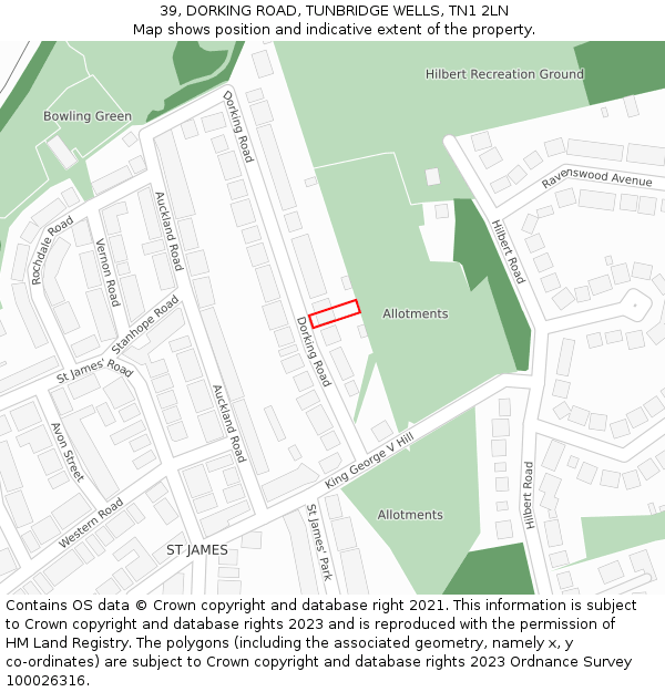 39, DORKING ROAD, TUNBRIDGE WELLS, TN1 2LN: Location map and indicative extent of plot