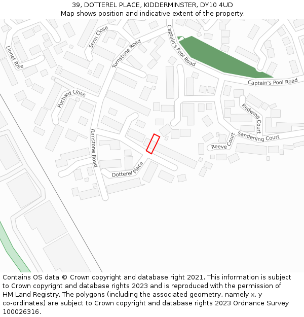 39, DOTTEREL PLACE, KIDDERMINSTER, DY10 4UD: Location map and indicative extent of plot
