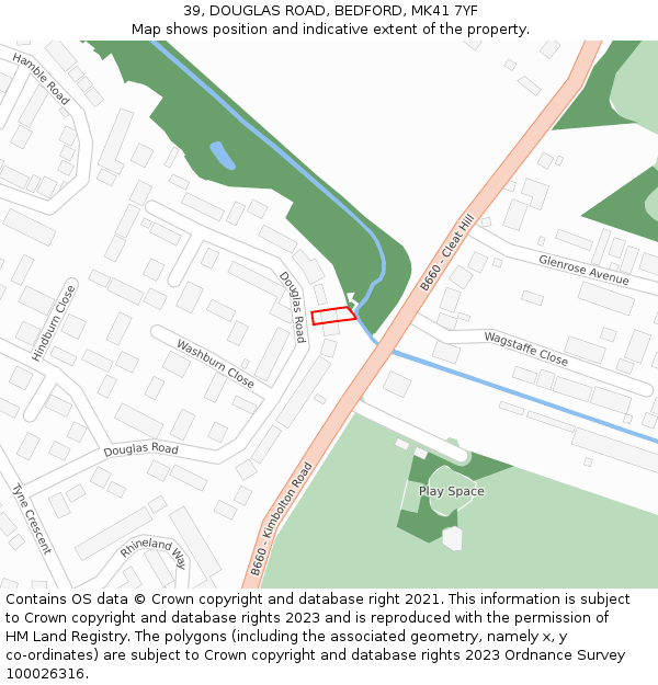 39, DOUGLAS ROAD, BEDFORD, MK41 7YF: Location map and indicative extent of plot