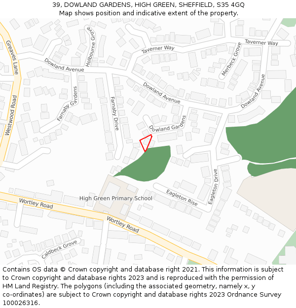 39, DOWLAND GARDENS, HIGH GREEN, SHEFFIELD, S35 4GQ: Location map and indicative extent of plot