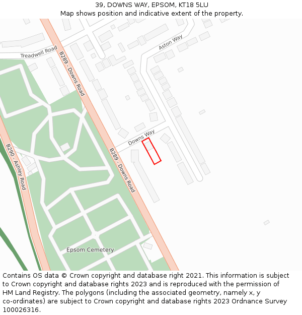 39, DOWNS WAY, EPSOM, KT18 5LU: Location map and indicative extent of plot