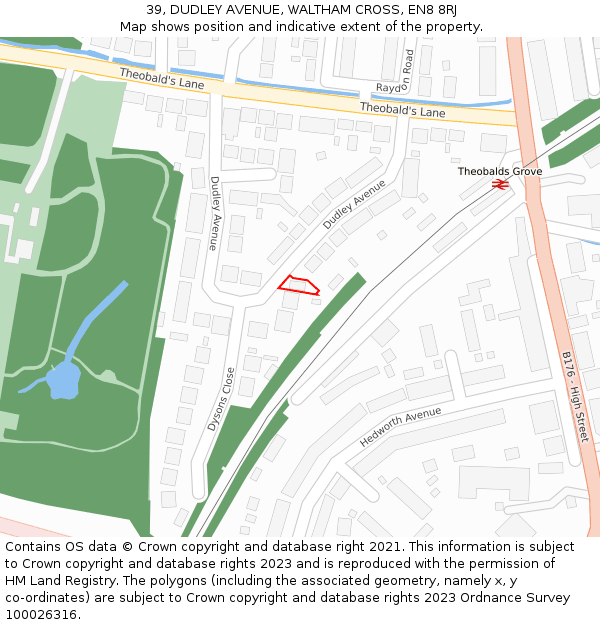 39, DUDLEY AVENUE, WALTHAM CROSS, EN8 8RJ: Location map and indicative extent of plot
