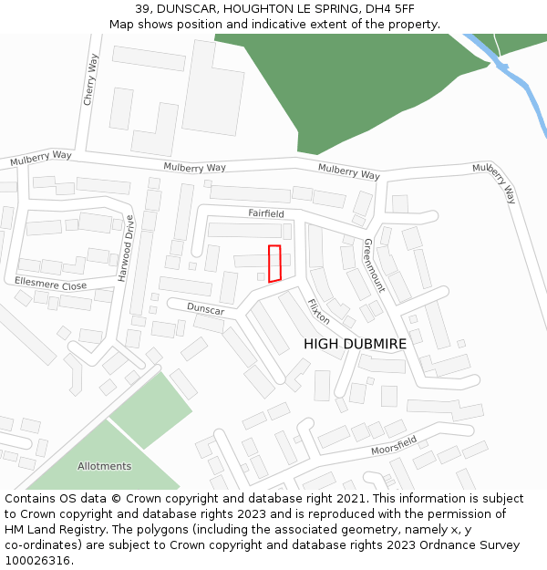 39, DUNSCAR, HOUGHTON LE SPRING, DH4 5FF: Location map and indicative extent of plot