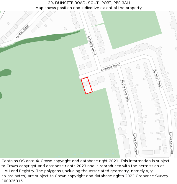 39, DUNSTER ROAD, SOUTHPORT, PR8 3AH: Location map and indicative extent of plot
