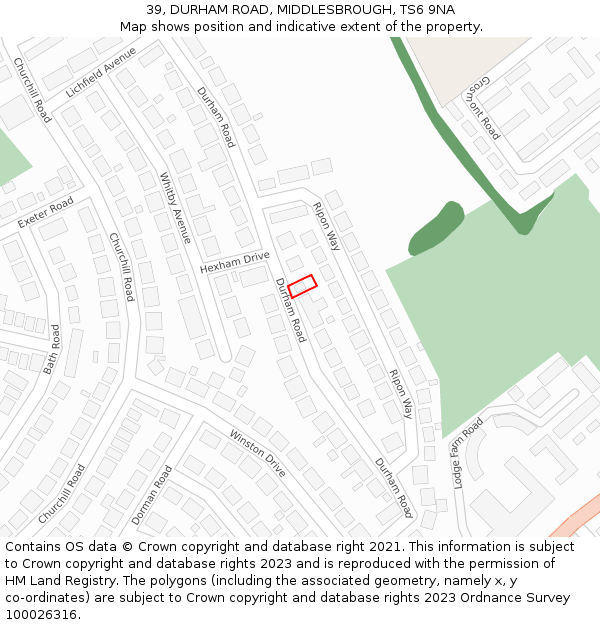 39, DURHAM ROAD, MIDDLESBROUGH, TS6 9NA: Location map and indicative extent of plot