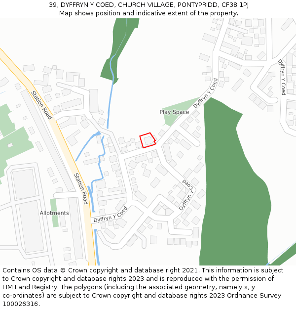 39, DYFFRYN Y COED, CHURCH VILLAGE, PONTYPRIDD, CF38 1PJ: Location map and indicative extent of plot