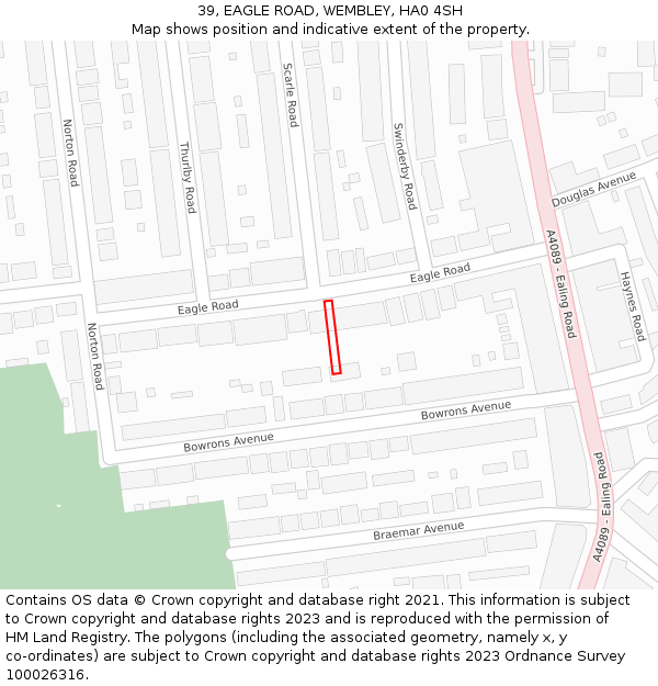 39, EAGLE ROAD, WEMBLEY, HA0 4SH: Location map and indicative extent of plot