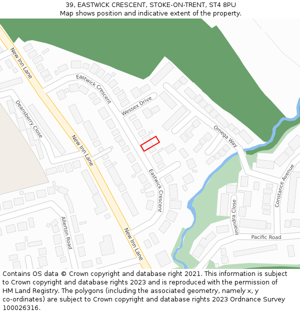 39, EASTWICK CRESCENT, STOKE-ON-TRENT, ST4 8PU: Location map and indicative extent of plot