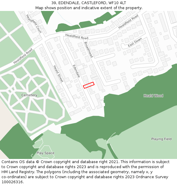 39, EDENDALE, CASTLEFORD, WF10 4LT: Location map and indicative extent of plot