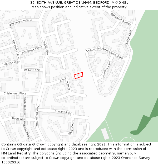 39, EDITH AVENUE, GREAT DENHAM, BEDFORD, MK40 4SL: Location map and indicative extent of plot