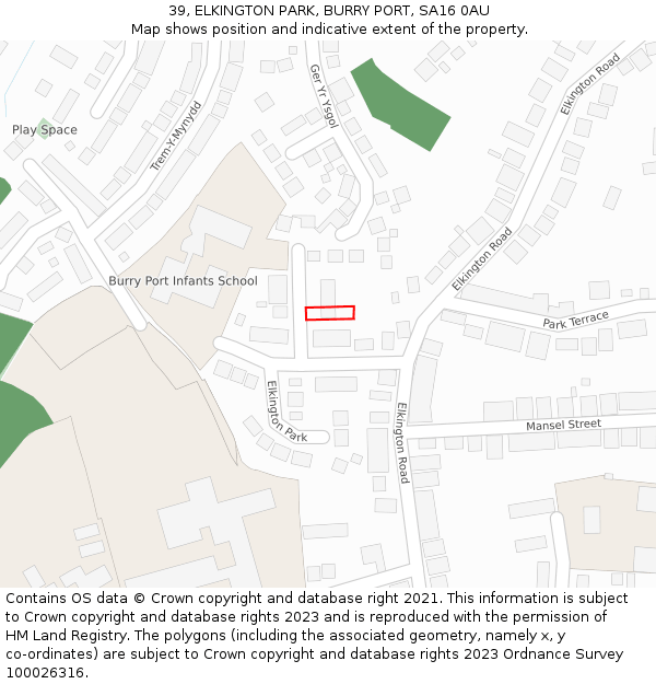 39, ELKINGTON PARK, BURRY PORT, SA16 0AU: Location map and indicative extent of plot