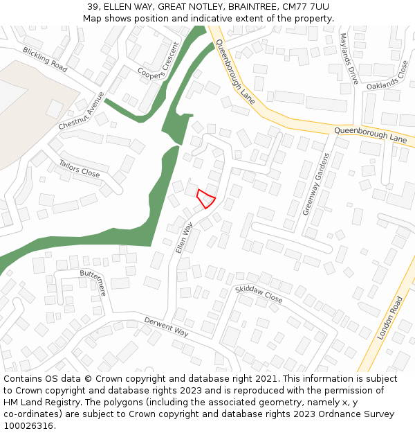 39, ELLEN WAY, GREAT NOTLEY, BRAINTREE, CM77 7UU: Location map and indicative extent of plot