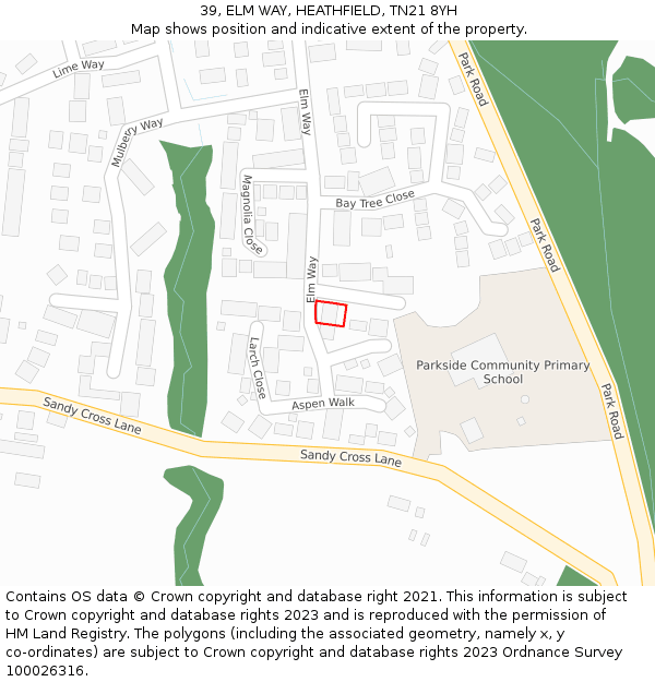 39, ELM WAY, HEATHFIELD, TN21 8YH: Location map and indicative extent of plot
