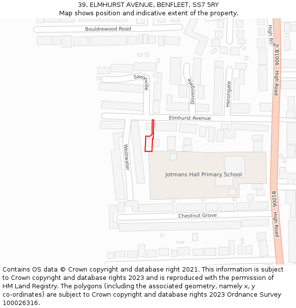 39, ELMHURST AVENUE, BENFLEET, SS7 5RY: Location map and indicative extent of plot