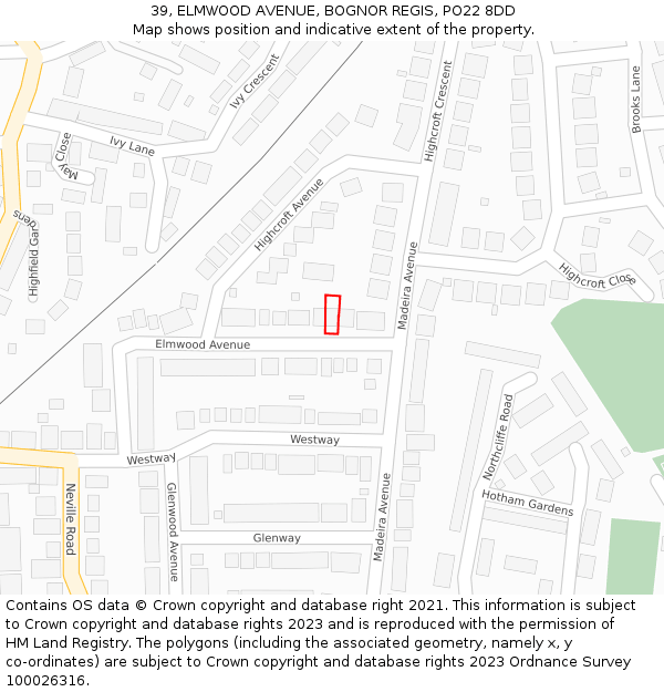 39, ELMWOOD AVENUE, BOGNOR REGIS, PO22 8DD: Location map and indicative extent of plot