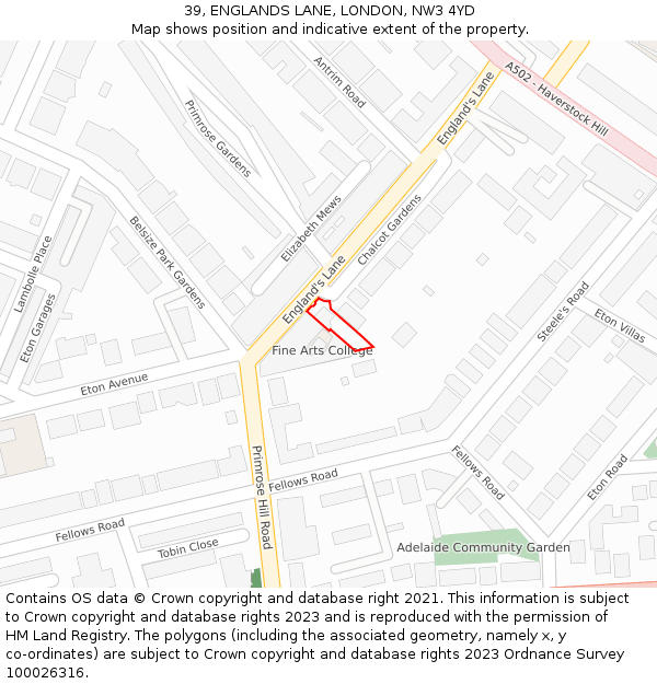 39, ENGLANDS LANE, LONDON, NW3 4YD: Location map and indicative extent of plot