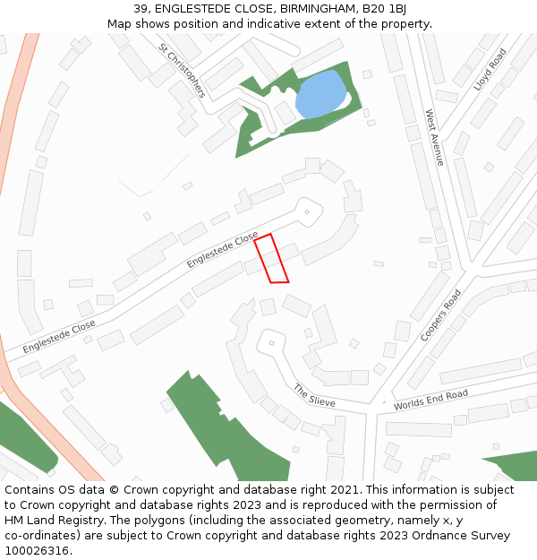 39, ENGLESTEDE CLOSE, BIRMINGHAM, B20 1BJ: Location map and indicative extent of plot