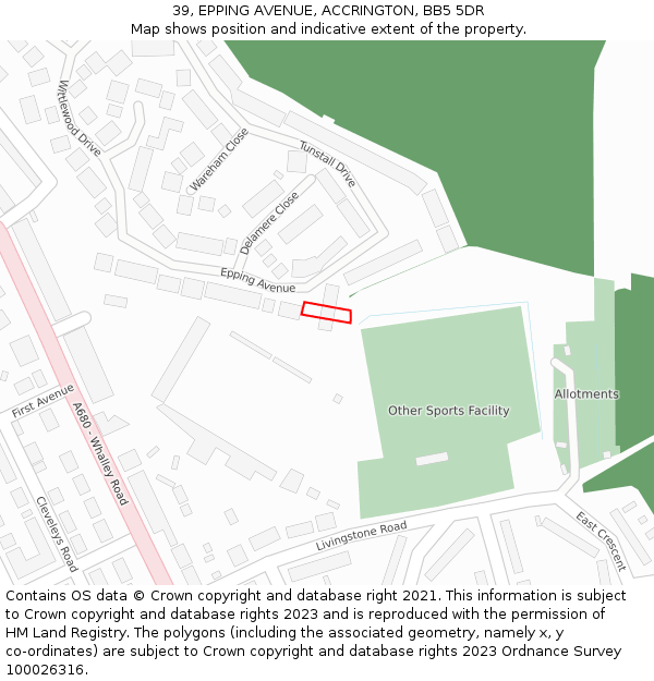 39, EPPING AVENUE, ACCRINGTON, BB5 5DR: Location map and indicative extent of plot