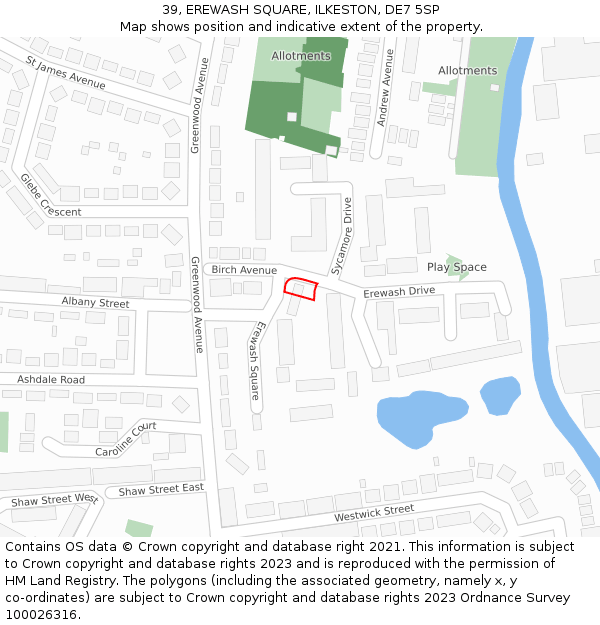 39, EREWASH SQUARE, ILKESTON, DE7 5SP: Location map and indicative extent of plot