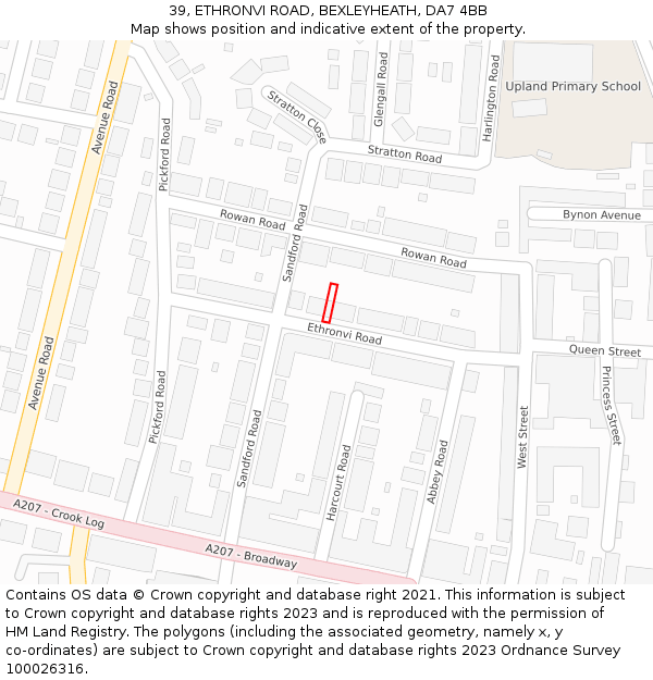 39, ETHRONVI ROAD, BEXLEYHEATH, DA7 4BB: Location map and indicative extent of plot