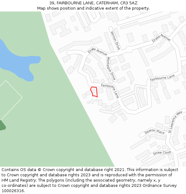 39, FAIRBOURNE LANE, CATERHAM, CR3 5AZ: Location map and indicative extent of plot