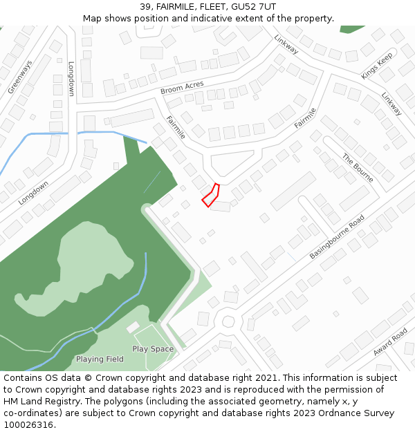 39, FAIRMILE, FLEET, GU52 7UT: Location map and indicative extent of plot