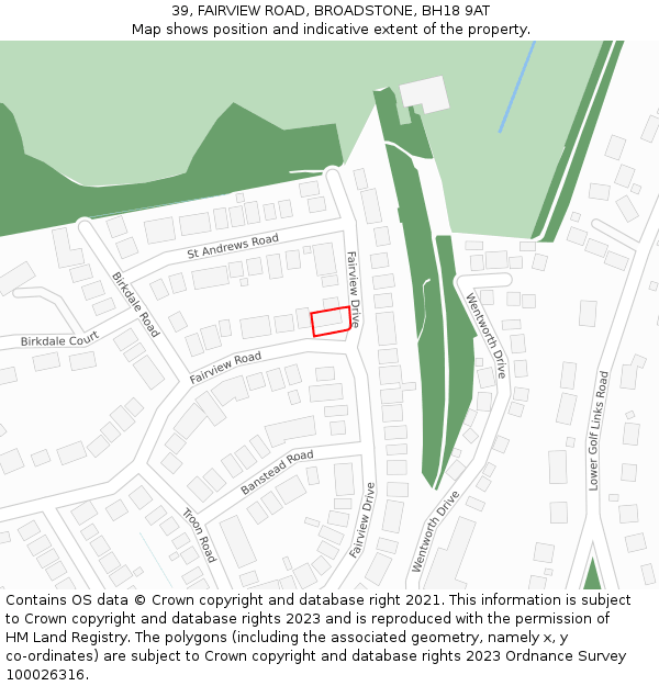 39, FAIRVIEW ROAD, BROADSTONE, BH18 9AT: Location map and indicative extent of plot