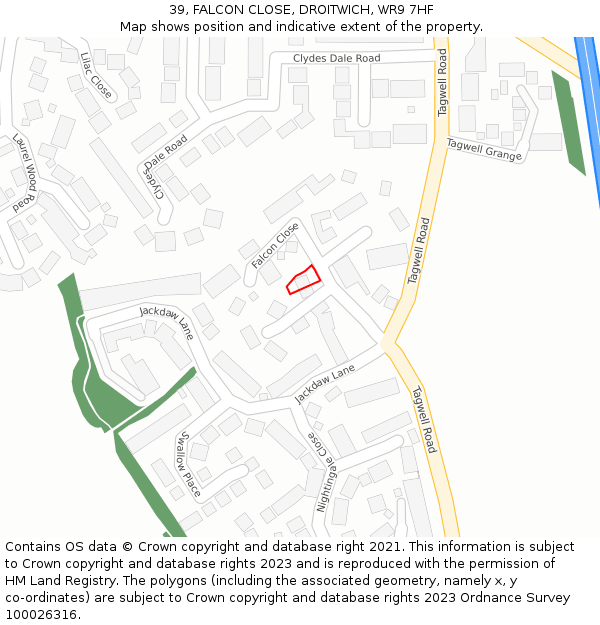 39, FALCON CLOSE, DROITWICH, WR9 7HF: Location map and indicative extent of plot