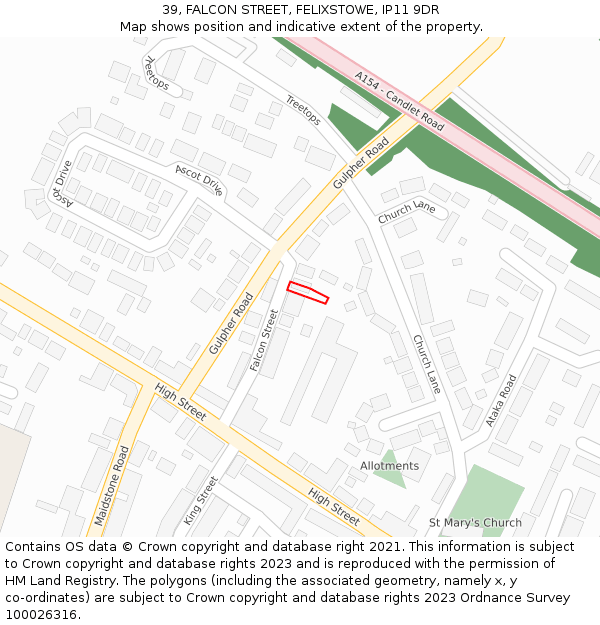 39, FALCON STREET, FELIXSTOWE, IP11 9DR: Location map and indicative extent of plot