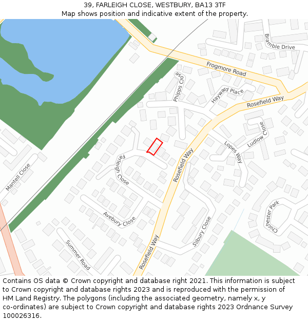 39, FARLEIGH CLOSE, WESTBURY, BA13 3TF: Location map and indicative extent of plot