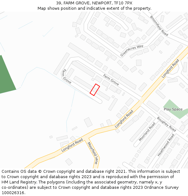 39, FARM GROVE, NEWPORT, TF10 7PX: Location map and indicative extent of plot