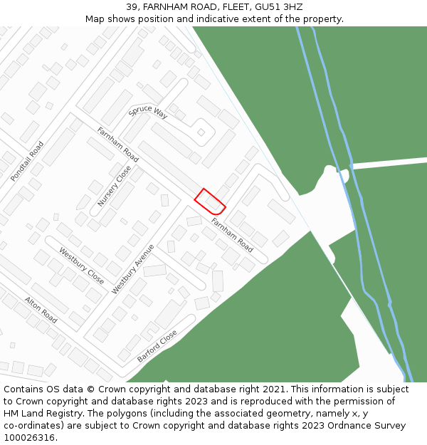 39, FARNHAM ROAD, FLEET, GU51 3HZ: Location map and indicative extent of plot
