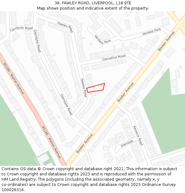39, FAWLEY ROAD, LIVERPOOL, L18 9TE: Location map and indicative extent of plot