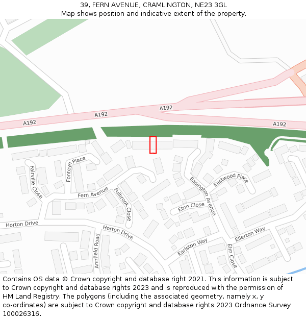 39, FERN AVENUE, CRAMLINGTON, NE23 3GL: Location map and indicative extent of plot