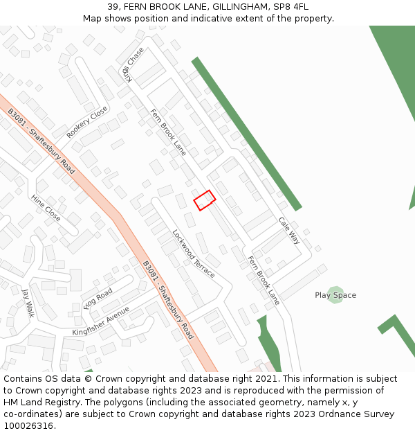 39, FERN BROOK LANE, GILLINGHAM, SP8 4FL: Location map and indicative extent of plot