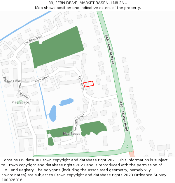 39, FERN DRIVE, MARKET RASEN, LN8 3NU: Location map and indicative extent of plot