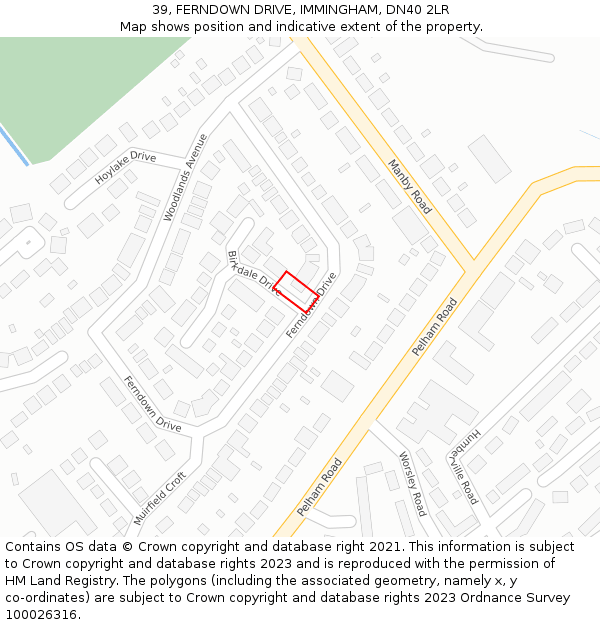 39, FERNDOWN DRIVE, IMMINGHAM, DN40 2LR: Location map and indicative extent of plot