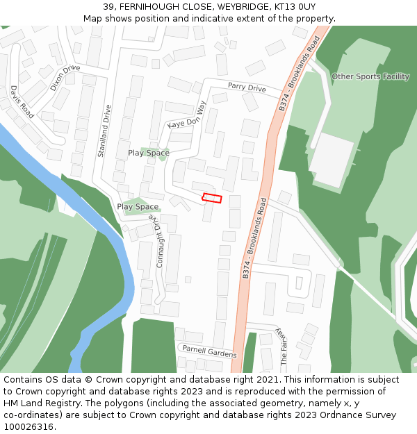 39, FERNIHOUGH CLOSE, WEYBRIDGE, KT13 0UY: Location map and indicative extent of plot