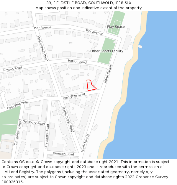 39, FIELDSTILE ROAD, SOUTHWOLD, IP18 6LX: Location map and indicative extent of plot