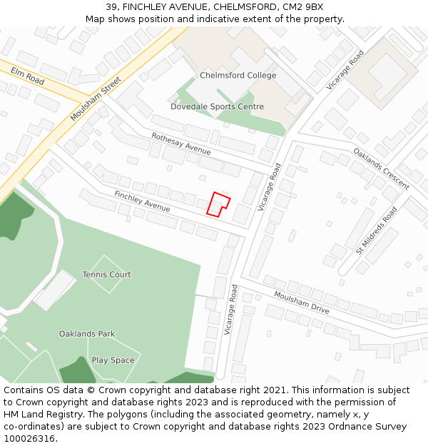39, FINCHLEY AVENUE, CHELMSFORD, CM2 9BX: Location map and indicative extent of plot