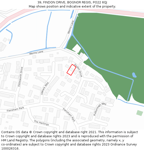 39, FINDON DRIVE, BOGNOR REGIS, PO22 6QJ: Location map and indicative extent of plot