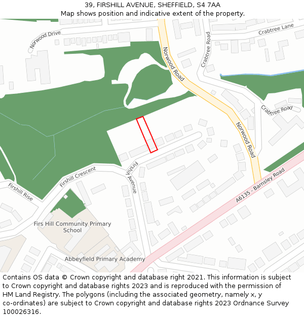 39, FIRSHILL AVENUE, SHEFFIELD, S4 7AA: Location map and indicative extent of plot