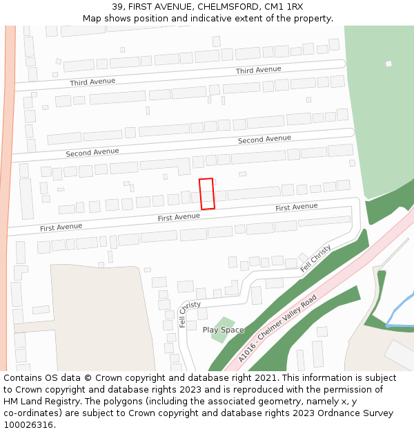 39, FIRST AVENUE, CHELMSFORD, CM1 1RX: Location map and indicative extent of plot