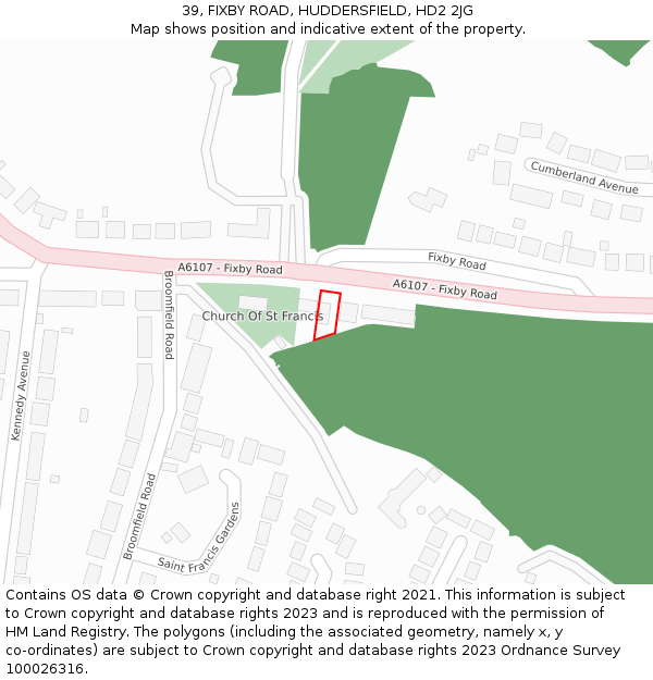 39, FIXBY ROAD, HUDDERSFIELD, HD2 2JG: Location map and indicative extent of plot