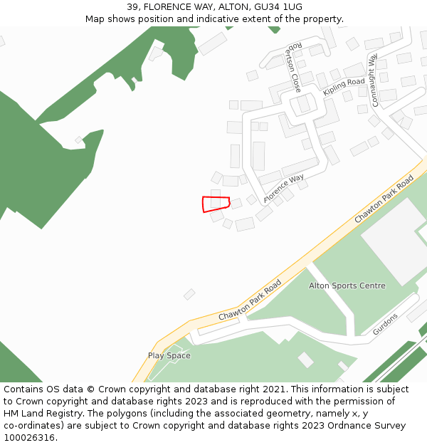 39, FLORENCE WAY, ALTON, GU34 1UG: Location map and indicative extent of plot