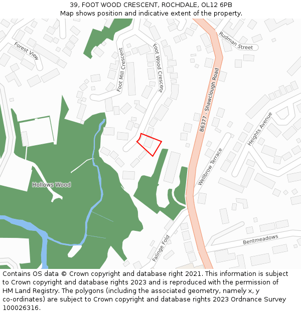 39, FOOT WOOD CRESCENT, ROCHDALE, OL12 6PB: Location map and indicative extent of plot