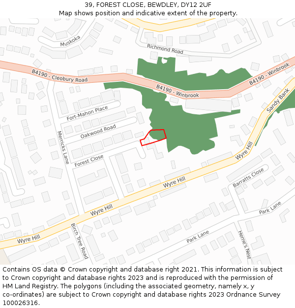 39, FOREST CLOSE, BEWDLEY, DY12 2UF: Location map and indicative extent of plot