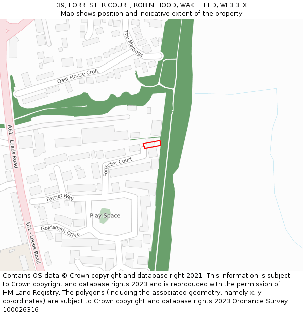 39, FORRESTER COURT, ROBIN HOOD, WAKEFIELD, WF3 3TX: Location map and indicative extent of plot